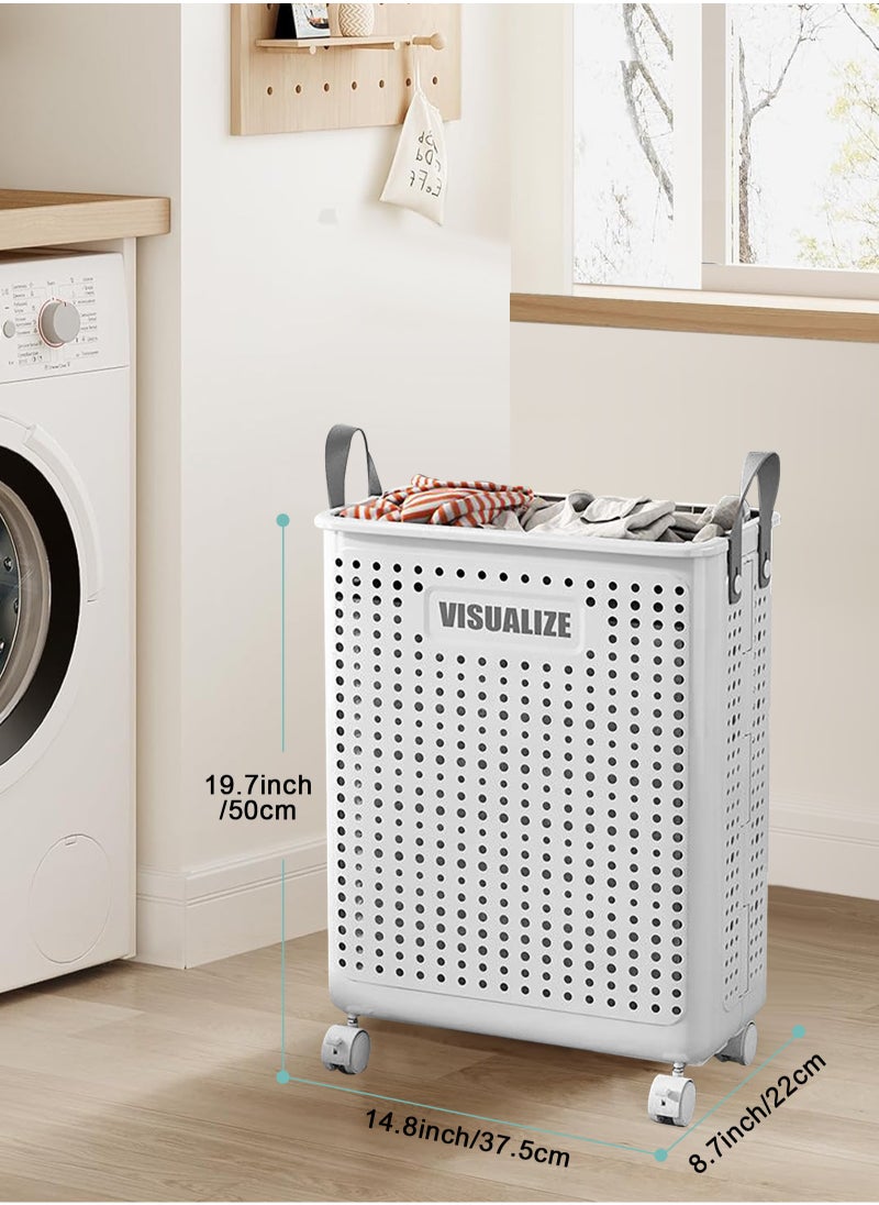 HomarKet - Collapsible Laundry Baskets,Large  Laundry Basket with Wheels,Foldable Laundry Basket,With Wheels and Handles, Easy to Move and Can Be Folded to Save Space. (White) - Image 1