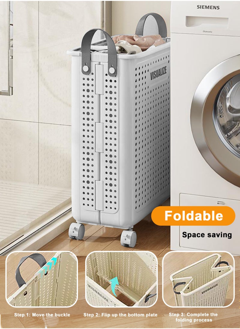 HomarKet - Collapsible Laundry Baskets,Large  Laundry Basket with Wheels,Foldable Laundry Basket,With Wheels and Handles, Easy to Move and Can Be Folded to Save Space. (White) - Image 1