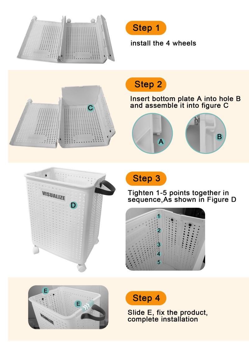 HomarKet - Collapsible Laundry Baskets,Large  Laundry Basket with Wheels,Foldable Laundry Basket,With Wheels and Handles, Easy to Move and Can Be Folded to Save Space. (White) - Image 1