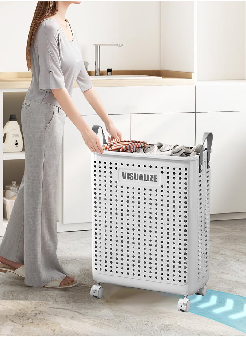 HomarKet - Collapsible Laundry Baskets,Large  Laundry Basket with Wheels,Foldable Laundry Basket,With Wheels and Handles, Easy to Move and Can Be Folded to Save Space. (White) - Image 1