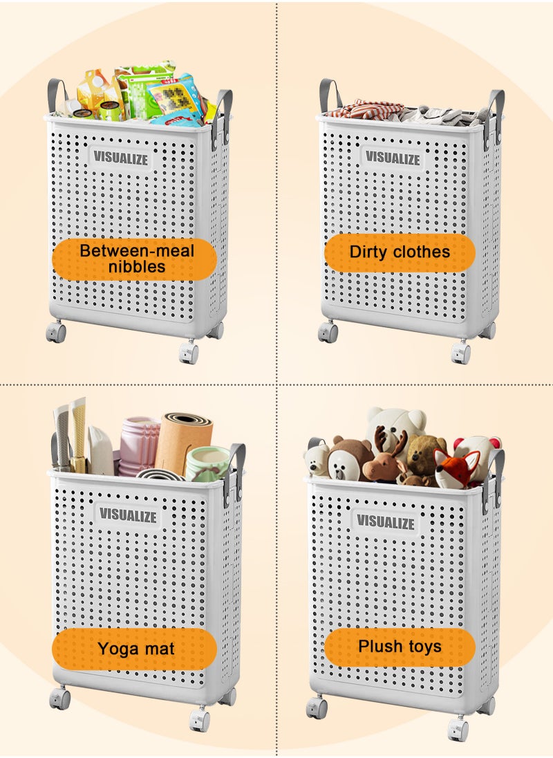 HomarKet - Collapsible Laundry Baskets,Large  Laundry Basket with Wheels,Foldable Laundry Basket,With Wheels and Handles, Easy to Move and Can Be Folded to Save Space. (White) - Image 1