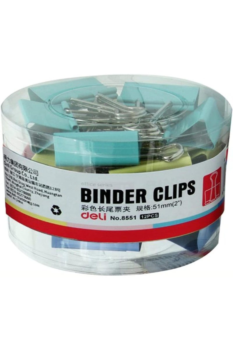 Essential Antirust Binder Clips, 12 Pieces, 51 mm, Assorted