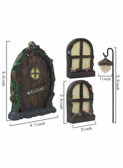 Excefore Fairy Door for Tree Decorations Miniature Fairy Garden Accessories Creative Courtyard Garden Tree Hanging 2 Windows and 1 Door 1 Light  - Image 3