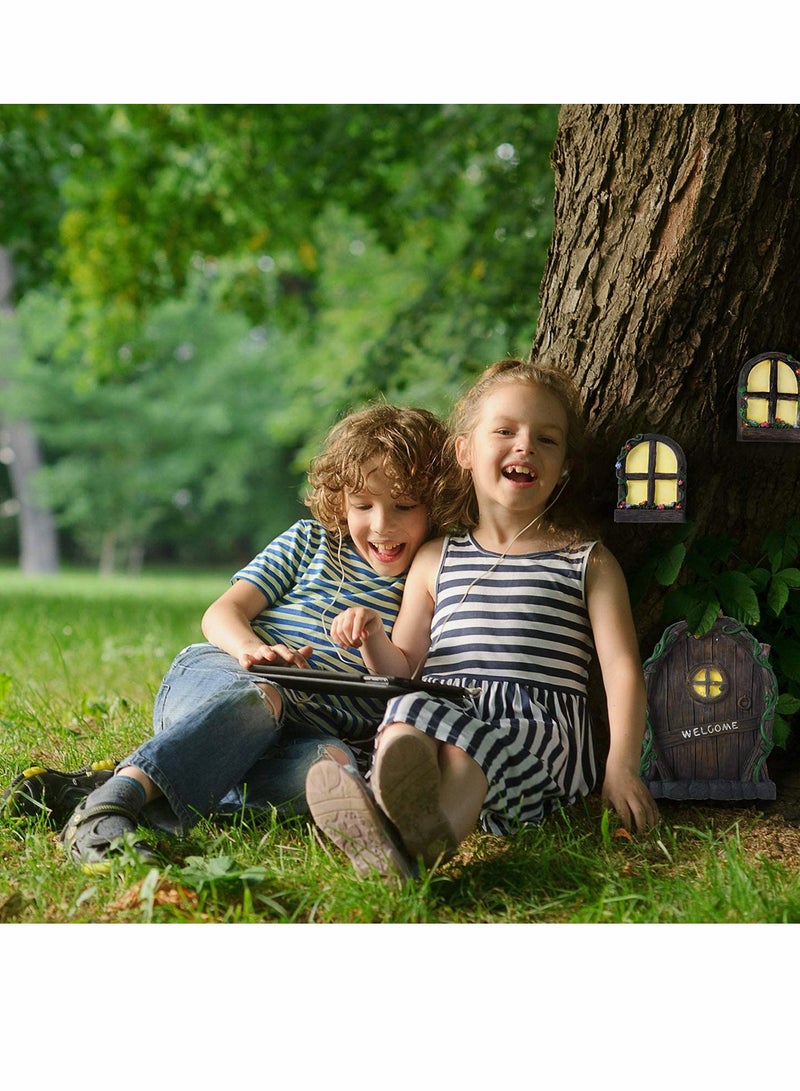 Excefore Fairy Door for Tree Decorations Miniature Fairy Garden Accessories Creative Courtyard Garden Tree Hanging 2 Windows and 1 Door 1 Light - Image 5