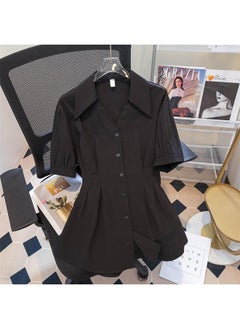 Plus Size Chubby Mm Chic Shirt Mid-length Short-sleeved Summer Dovetail Niche V-neck Tight Waist Shirt Design