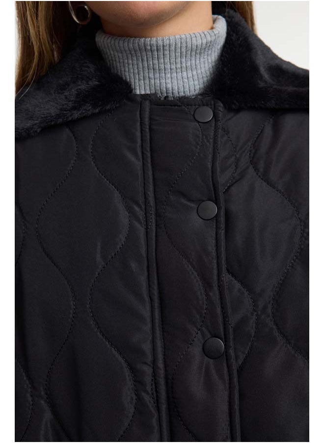 trendyol - Black Regular Pattern Collar Plush Detailed Water Repellent Quilted Puffer Jacket TWOAW25MO00165 - Image 1