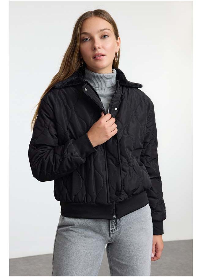 trendyol - Black Regular Pattern Collar Plush Detailed Water Repellent Quilted Puffer Jacket TWOAW25MO00165 - Image 1