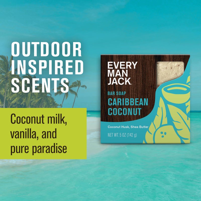 Every Man Jack Cold Processed Mens Bar Soap - Tropical Caribbean Coconut Scent - Deeply Cleans & Hydrates w/Naturally Derived Ingredients - (3 Pack) - Image 3