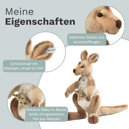 Steiff 064623 Kango Kangaroo Plush Animal Toy, Beige Tipped 16 inches - Image 4