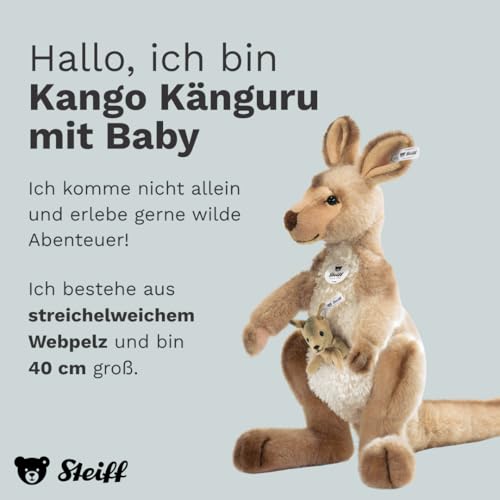 Steiff 064623 Kango Kangaroo Plush Animal Toy, Beige Tipped 16 inches - Image 2