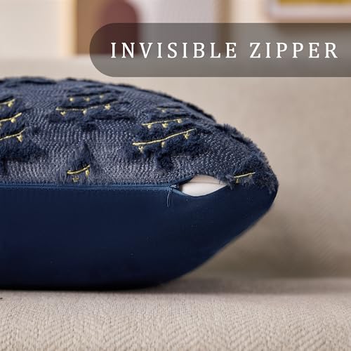 Allorry Christmas Pillow Covers 18x18 inch Set of 2 Soft Plush Christmas Decor Navy Blue Xmax Tree Yellow Colored Lights Decoration Throw Pillow Case for Winter Holiday Sofa Living Room PT003H18 - Image 3