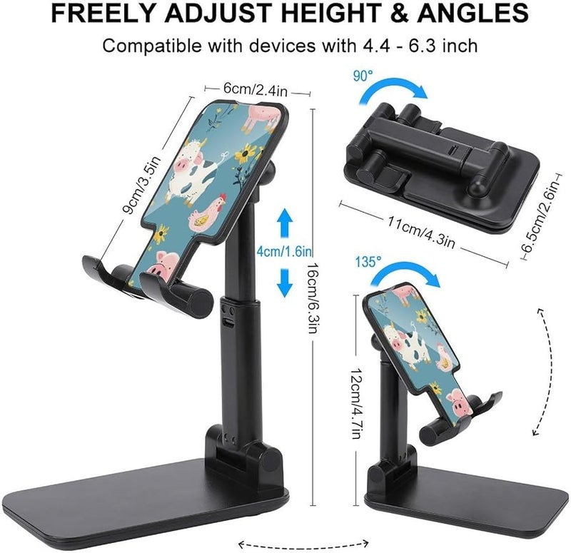 Black Farm Animal Pattern Adjustable Portable Foldable Cell Phone Stand for Desk - Image 1