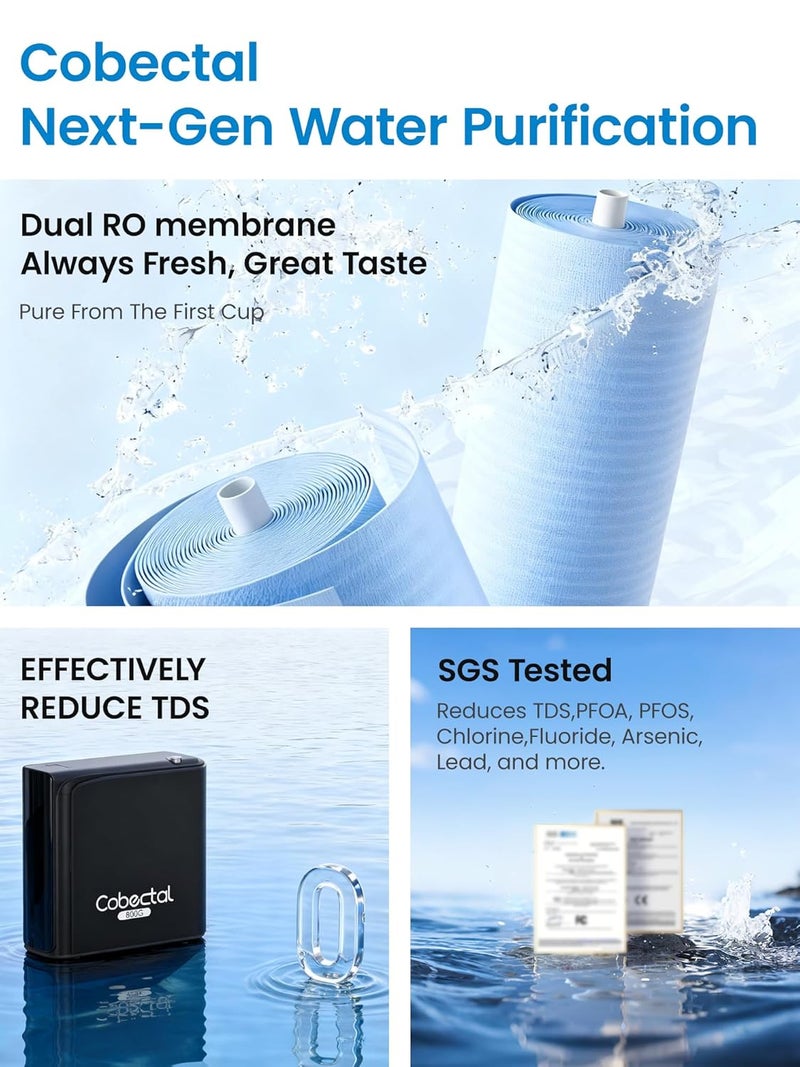 Cobectal Tankless Reverse Osmosis System, Dual RO Water Filter System, 800G Reverse Osmosis Systems,3:1 Pure to Drain, Under Sink Water Filtration System with Smart Faucet, RO System Under Sink Reduce PFAS&TDS - Image 5