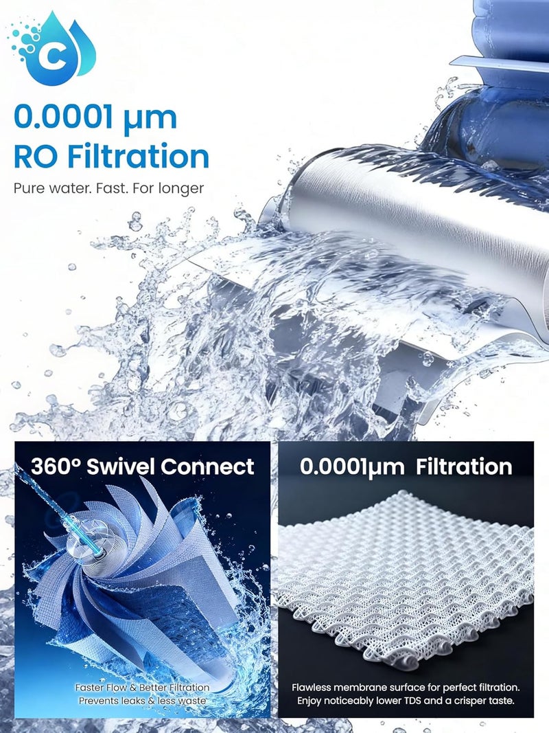 Cobectal Tankless Reverse Osmosis System, Dual RO Water Filter System, 800G Reverse Osmosis Systems,3:1 Pure to Drain, Under Sink Water Filtration System with Smart Faucet, RO System Under Sink Reduce PFAS&TDS - Image 4
