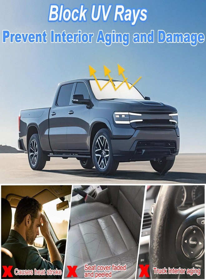PIMCAR واقي شمس فاخر للزجاج الأمامي لسيارة دودج رام 1500 موديلات 2019-2025 و2026، مصنوع من مادة عاكسة 310T، واقي شمس أمامي قابل للطي يحجب الأشعة فوق البنفسجية - Image 5