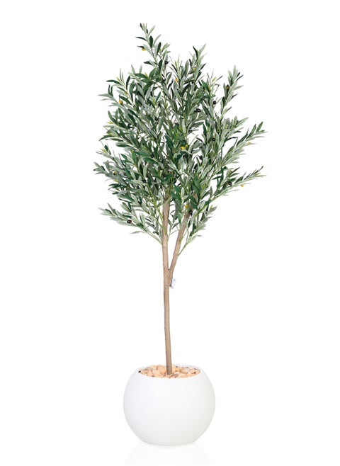Artificial olive tree in a circular plastic container, 190 cm high