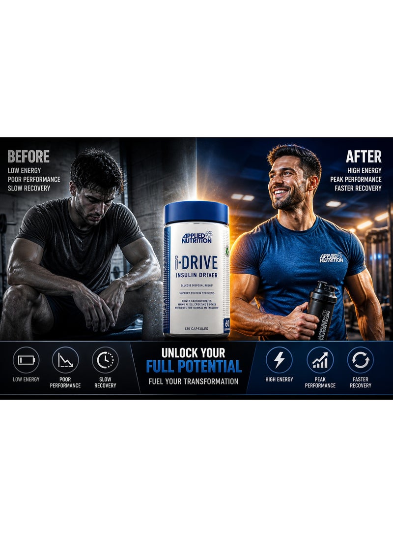 Applied Nutrition i-Drive Capsules 120 Count Insulin Driver Supplement for Nutrient Delivery Carbohydrate Use & Protein Support Gym Performance 60 Servings - Image 3