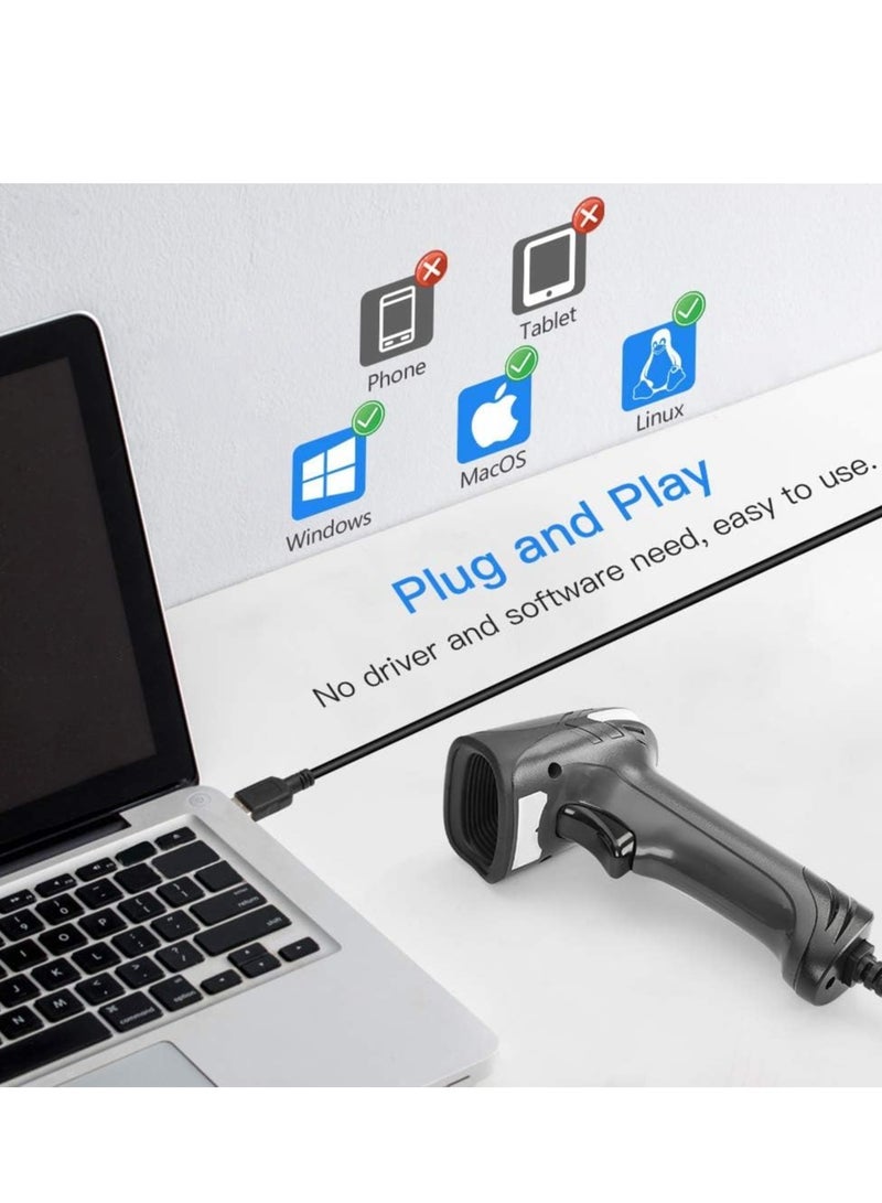 SYOSI USB Long Range Barcode Scanner Handheld Wired Bar Code Reader Data Matrix for Mobile Payment Pos System, Supermarket Inventory Management, Plug and Play, Extra Cable for Book, Warehouse  - Image 5
