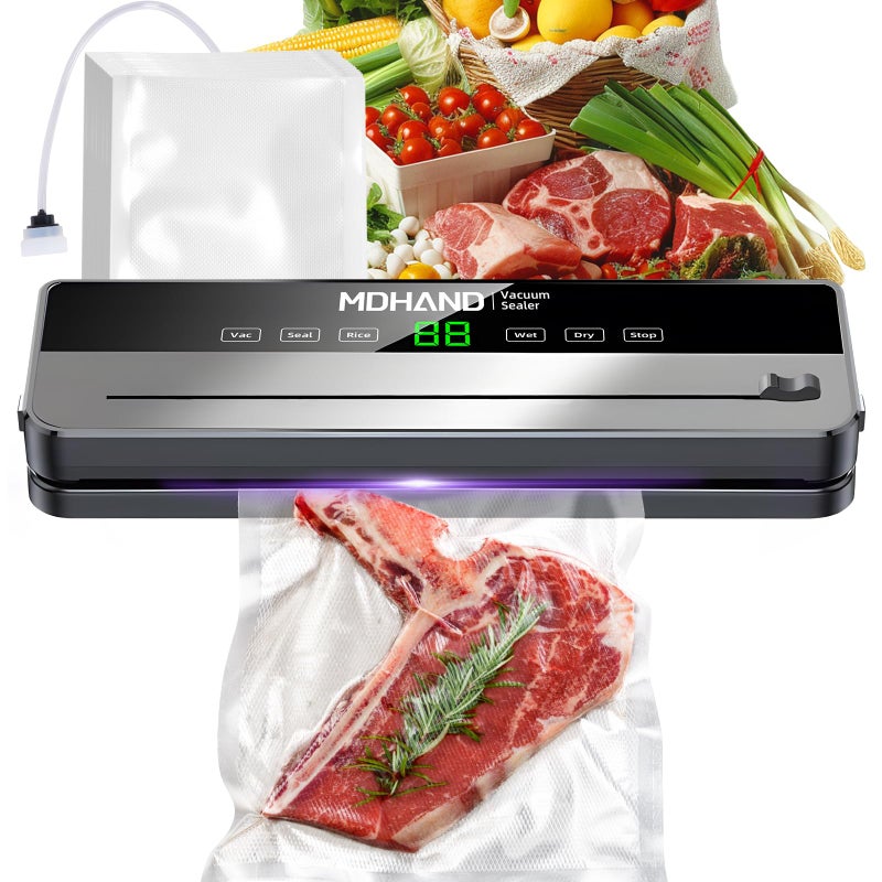 MDHAND Vacuum Sealer - 6 IN 1 Food Saver Vacuum Sealer Machine with 30 Bags & Built-in Cutter, Multi-Functional Strong Suction Automatic Sealing & Dry & Moist Modes Ideal for Home Kitchen Use - Image 1