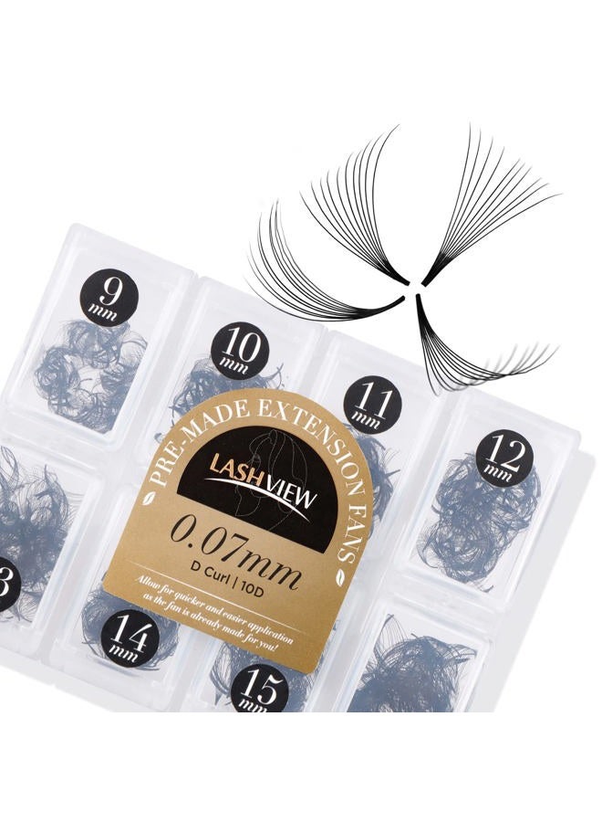 LASHVIEW 1000 Premade Volume Eyelash Extensions Mixed Tray 10D D Curl Premade Lash Fans Pointed Handmade Thin Base (10D-0.07D,9-16mm) - Image 1