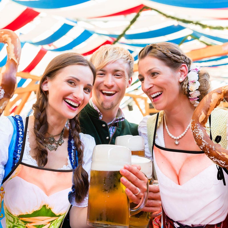 Whaline 2Pcs Oktoberfest Apron, Female Dirndl Costume Outfit, German Oktoberfest Dress, Novelty Apron for Kitchen Cooking BBQ Party (Red, Green) - Image 5