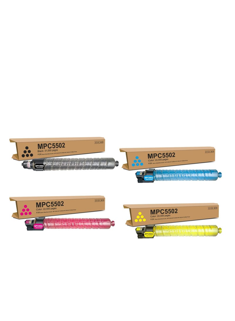 Terabyte MP C4502 C5502 Toner Cartridge Black Cyan Magenta Yellow 4 Pack, 841751 841752 841753 841754 Compatible with Ricoh Aficio/Savin/Lanier MP C4502 C4502A C5502A C5502 Printer - Image 1