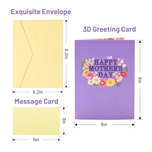 Yeomant 3D Mothers Day Card, Happy Mother's Day Pop Up Cards, Mother's Day Card with Envelope And Message Note, Recycled and Eco-Friendly - Image 3