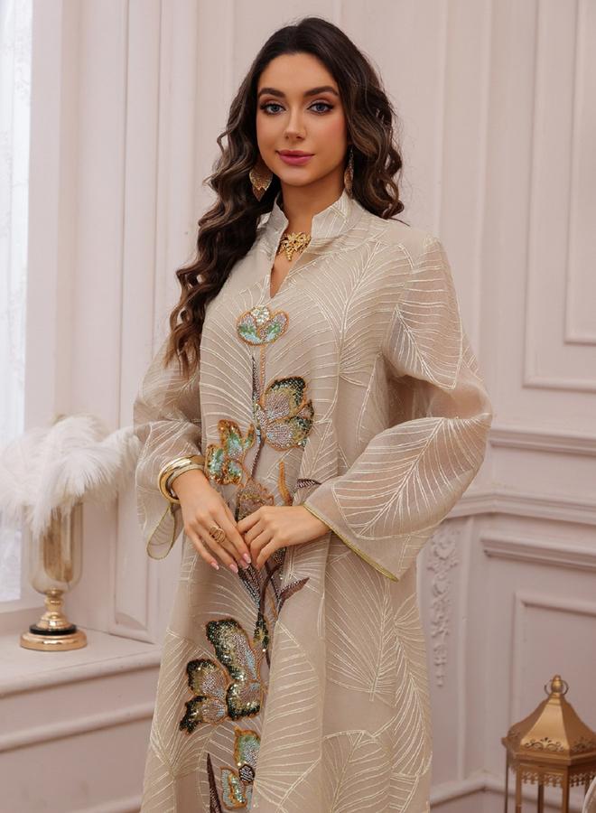 جلابية مزينة برقعة ترتر بنسيج بارز