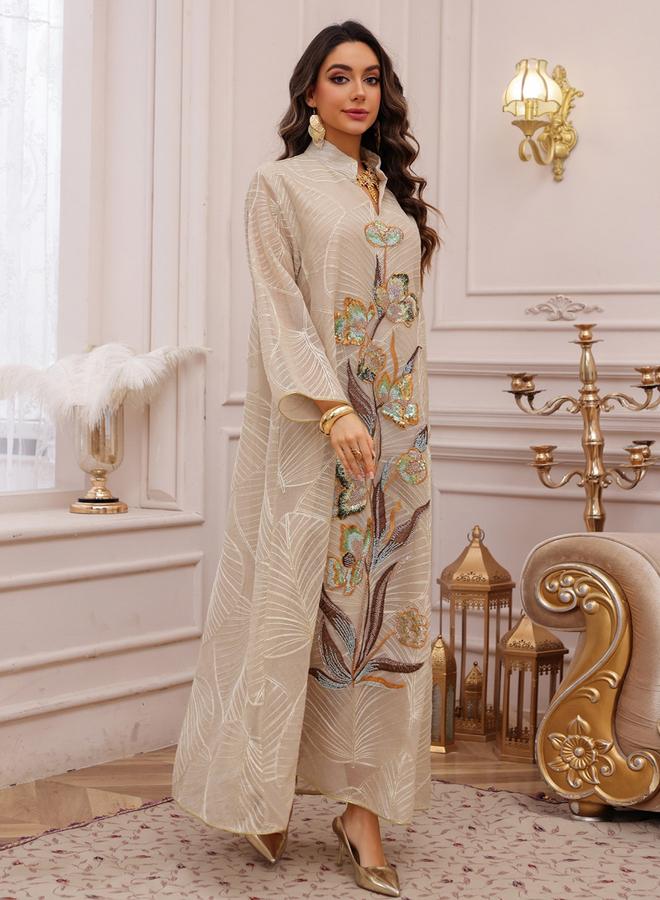 جلابية مزينة برقعة ترتر بنسيج بارز