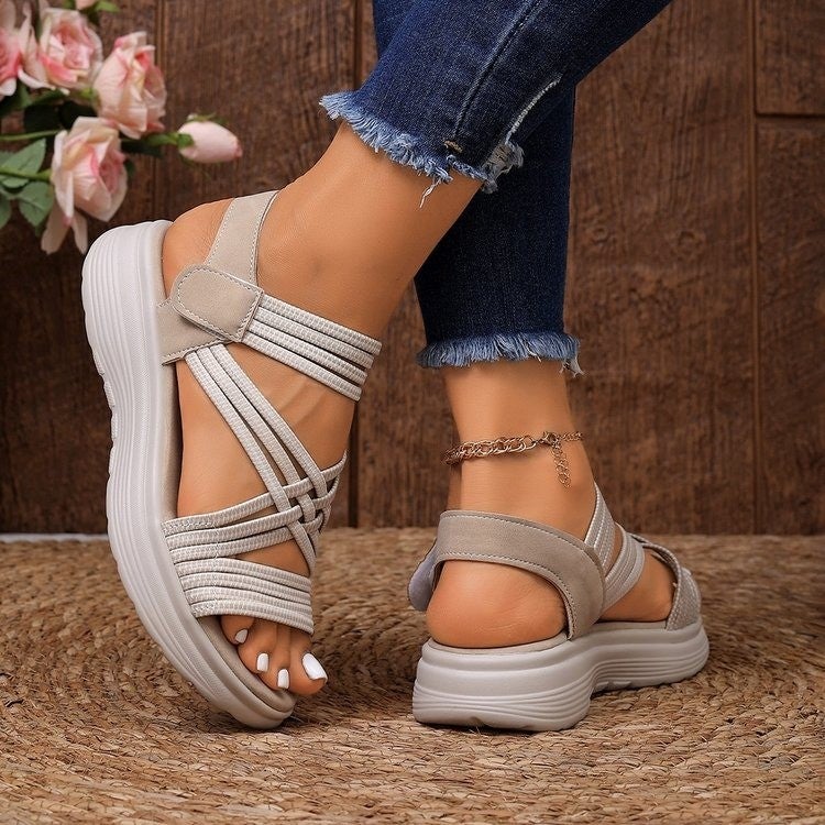 Women's Velcro Open Toe Wedge Sandals Lightweight Beach - Image 4