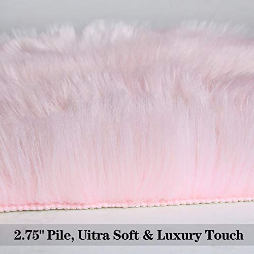 duduta Pink Faux Sheepskin Rugs 2x3 ft, Faux Fur Chair Seat Covers Fluffy Shag Throw Rugs Machine Washable - Image 3
