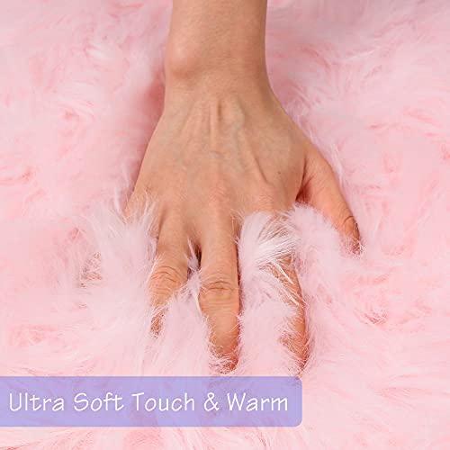 duduta Pink Faux Sheepskin Rugs 2x3 ft, Faux Fur Chair Seat Covers Fluffy Shag Throw Rugs Machine Washable - Image 4