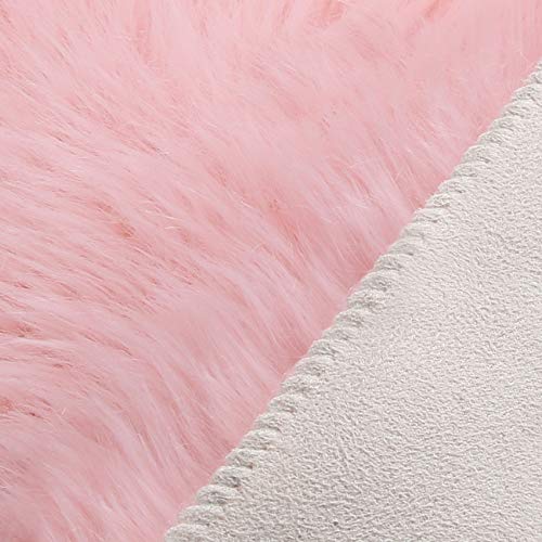 duduta Pink Faux Sheepskin Rugs 2x3 ft, Faux Fur Chair Seat Covers Fluffy Shag Throw Rugs Machine Washable - Image 2
