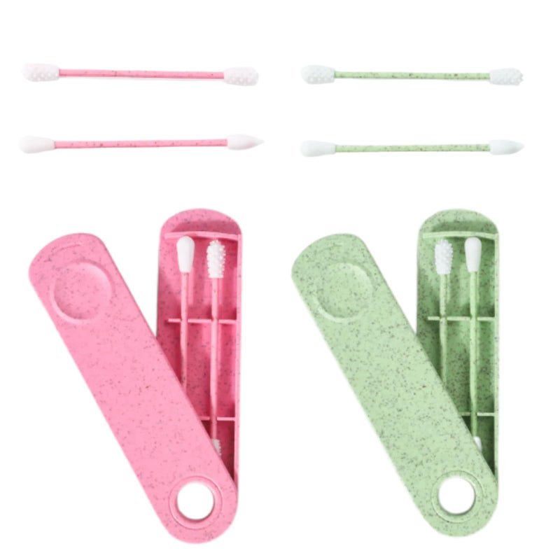 Orzbow GWAWG 4 PCS Reusable Cotton Buds Reusable Swab Double-Ended Spiral with 2 Travel Holder Green and Blue for Ear Cleaning Make Up,ect - Image 1