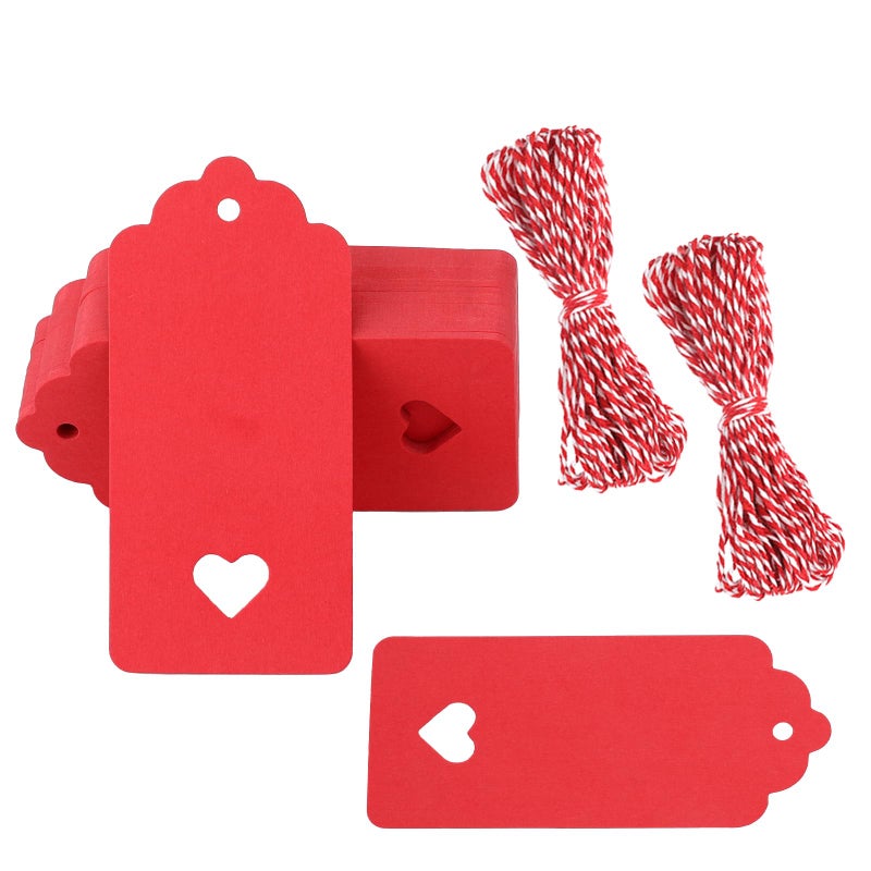 G2PLUS Red Gift Tags 100PCS Hollow Heart Gift Tags Wedding Favors Tag Present Name Labels 37x18in Blank Paper Present Tag with String for Mothers Day Wedding Birthday Christmas Party Favors - Image 3