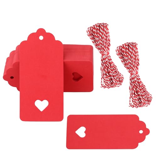 G2PLUS Red Gift Tags 100PCS Hollow Heart Gift Tags Wedding Favors Tag Present Name Labels 37x18in Blank Paper Present Tag with String for Mothers Day Wedding Birthday Christmas Party Favors - Image 2