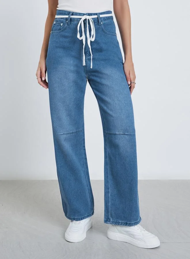 ستايلي Styli High Rise Cut and Sew Panel Jeans