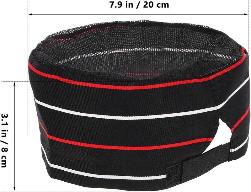 ORFOFE Unisex Chef Hat with Mesh Top Breathable Polyester Kitchen Cap for Men and Women Restaurant Service Staff Cooking Hat Black Red White Striped - Image 2