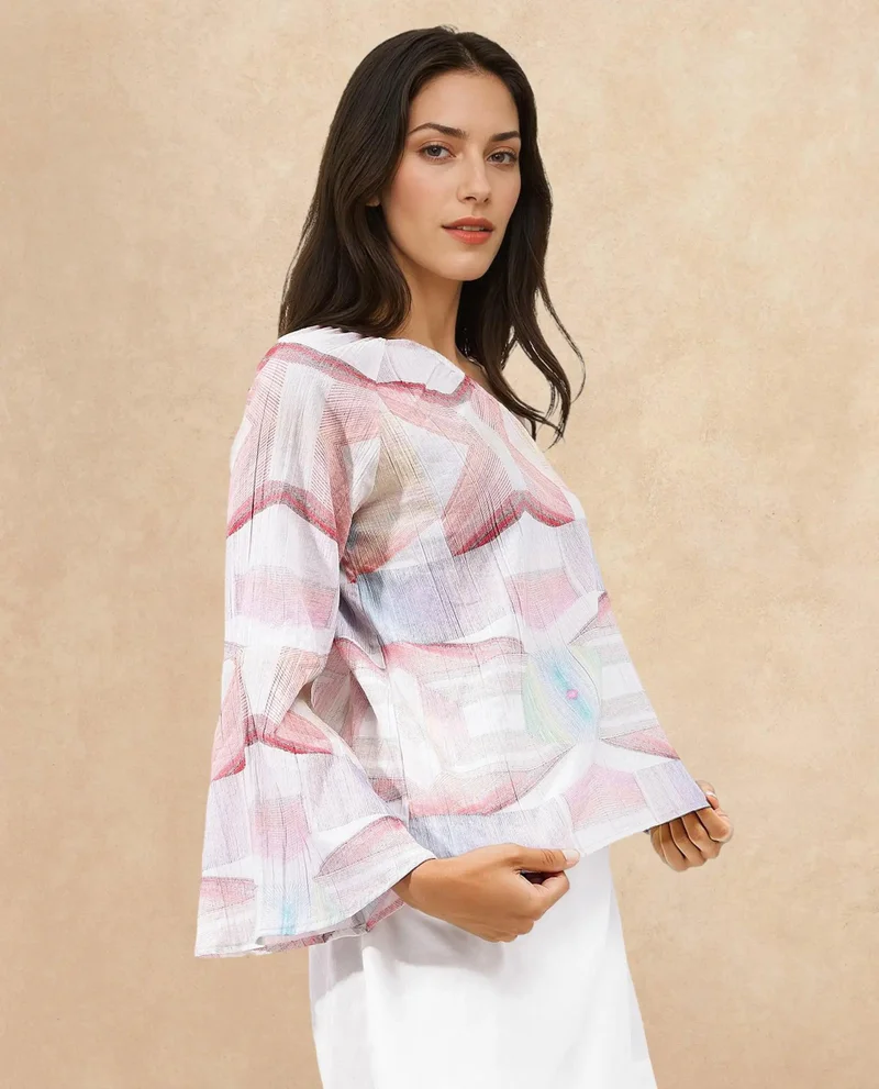 Rareism Women's Abstract Print One Shoulder Top