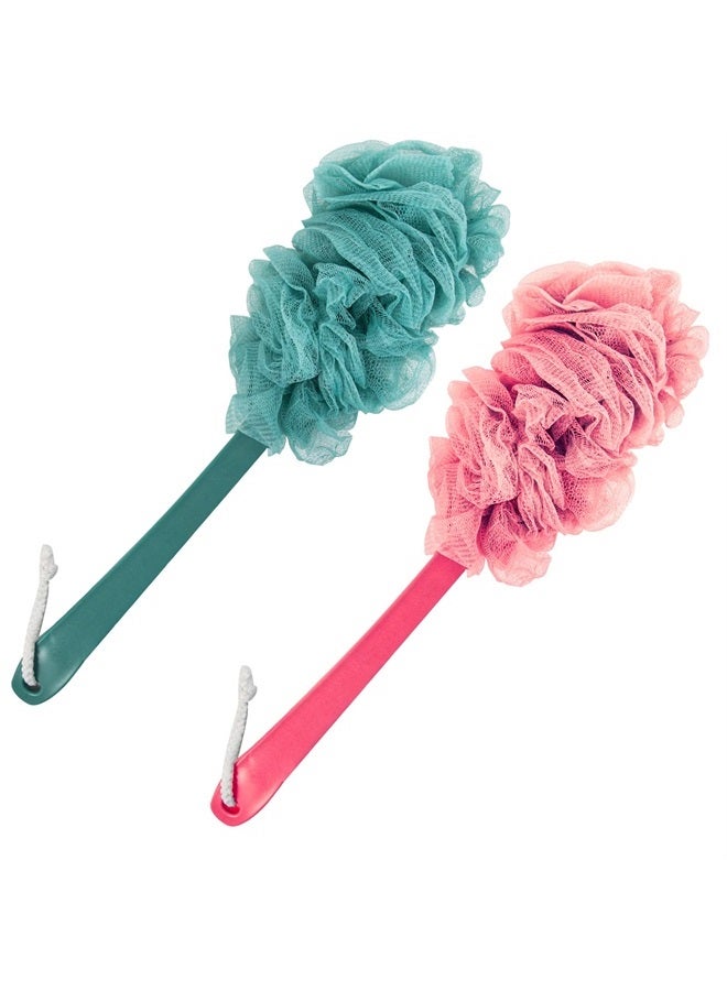Evmliy 2Pack Back Scrubber for Shower, Loofah Sponge Brush Exfoliating Body, Long Handle Scrub Brush for Shower with Loofah on a Stick for Back Use, Bathing Accessories Body Brushes (2Pack) - Image 1