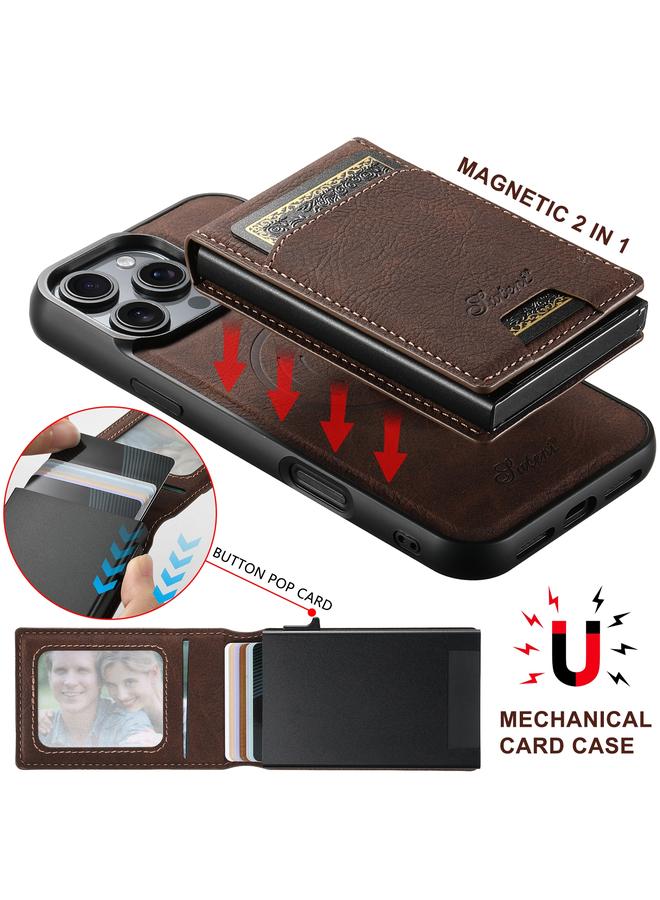 Suteni Case For iPhone 13 Pro H19 Litchi Grain 2-in-1 MagSafe Removable Card Box Back Phone Case - Image 2