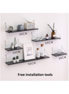Old_Feller 5-Piece Home Book Shelves Set Floating Shelves for Wall Hanging Wood Shelf Wooden Shelves with Metal Brackets Hanging Shelf Wall Organizers for Home Black Color Free Installation Tool  - Image 2