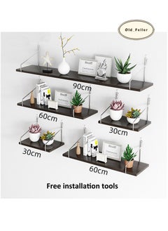 Old_Feller 5-Piece Home Book Shelves Set Floating Shelves for Wall Hanging Wood Shelf Wooden Shelves with Metal Brackets Hanging Shelf Wall Organizers for Home Black Color Free Installation Tool  - Image 3