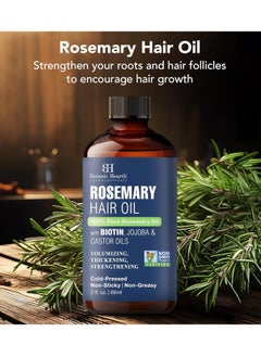 Botanic Hearth Botanic Hearth 100% Pure Rosemary Oil For Hair Growth Infused With Biotin | Hair strengthening Treatment | Nourishing & Volumizing | With Jojoba Oil & Castor Oil | Non GMO Verified | 2 fl oz  - Image 5