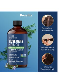 Botanic Hearth Botanic Hearth 100% Pure Rosemary Oil For Hair Growth Infused With Biotin | Hair strengthening Treatment | Nourishing & Volumizing | With Jojoba Oil & Castor Oil | Non GMO Verified | 2 fl oz  - Image 4