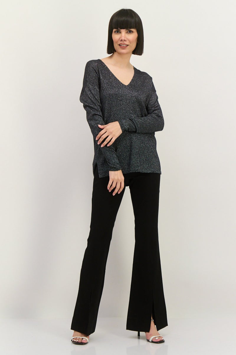 INC Women V-Neck Long Sleeves Textured Tunic Top, Black - Image 4