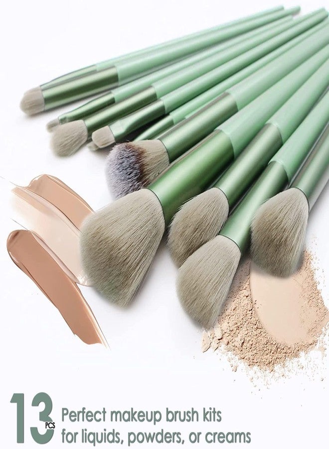 Prosopyare 13 Pcs Makeup Brush Set Makeup Brushes for Eyes and Face, Blending Brush for Foundation, Premium Synthetic Powder Concealers Makeup Brushes, Eye Shadows Brushes, Eyeliner Brushes Green - Image 2