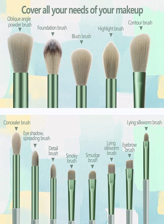Prosopyare 13 Pcs Makeup Brush Set Makeup Brushes for Eyes and Face, Blending Brush for Foundation, Premium Synthetic Powder Concealers Makeup Brushes, Eye Shadows Brushes, Eyeliner Brushes Green - Image 3