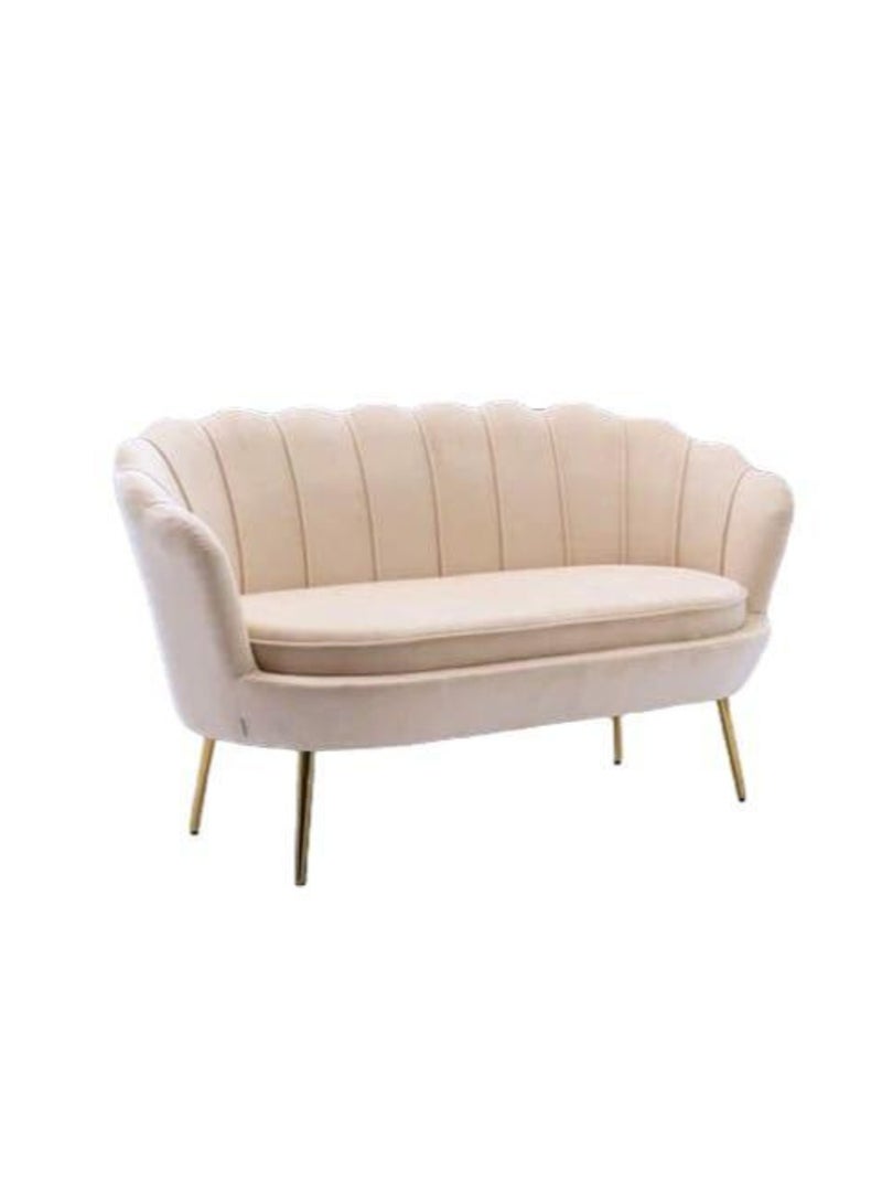 Wooden Twist Flared Arm Solid Wood Metal Legs Velvet Fabric Loveseat Modern Chaise Lounge ( Cream ) - Image 3