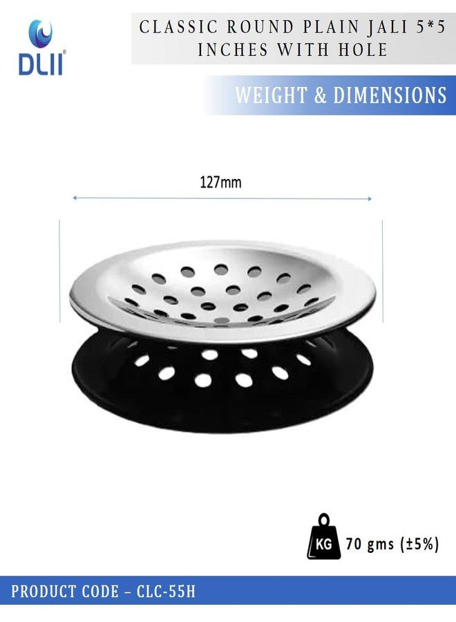 DLII® Classic Round Plain Jali 5x5 Inches for Bathroom Kitchen & Balcony | Stainless Steel Floor Drain Cover (with Hole) - Image 4
